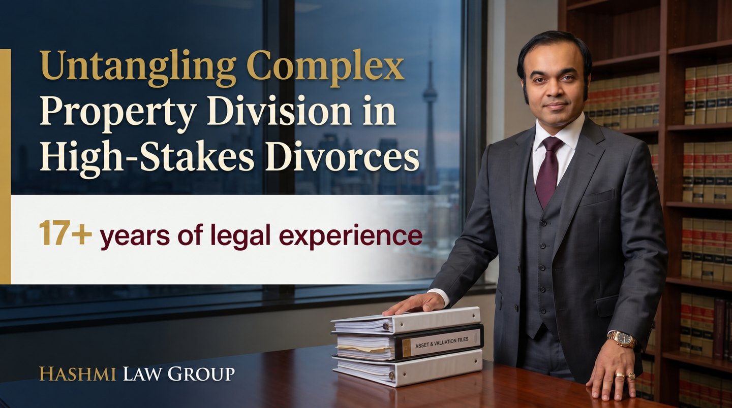 Hashmi Law Group illustration introducing complex property division and high-asset divorce in Ontario